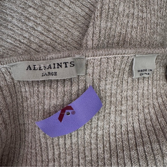 All Saints Lexi Halter-neck Ribbed Knit Dress Beige Metallic Bodycon Large NWOT - Picture 11 of 14